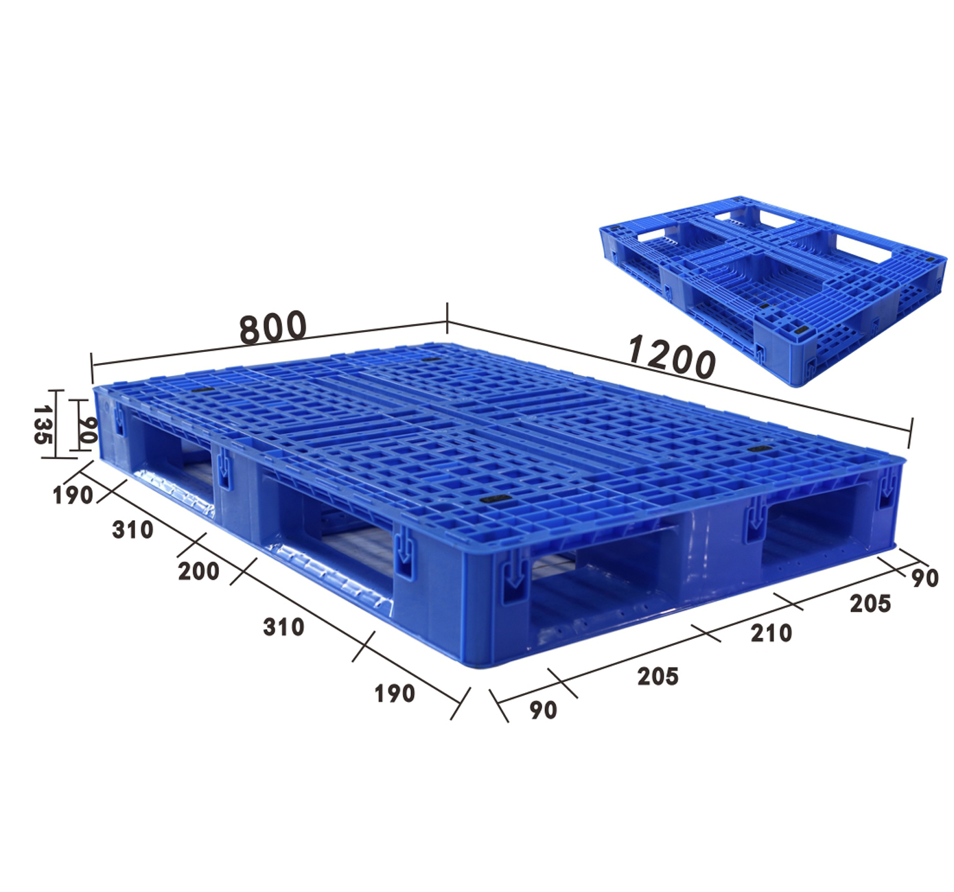 Robuuste, vierzijdige, enkelzijdige HDPE-plastic europallets met gaasconstructie, milieuvriendelijk, 7 stalen kernen, 4,0 ton statische belasting, elektronica.