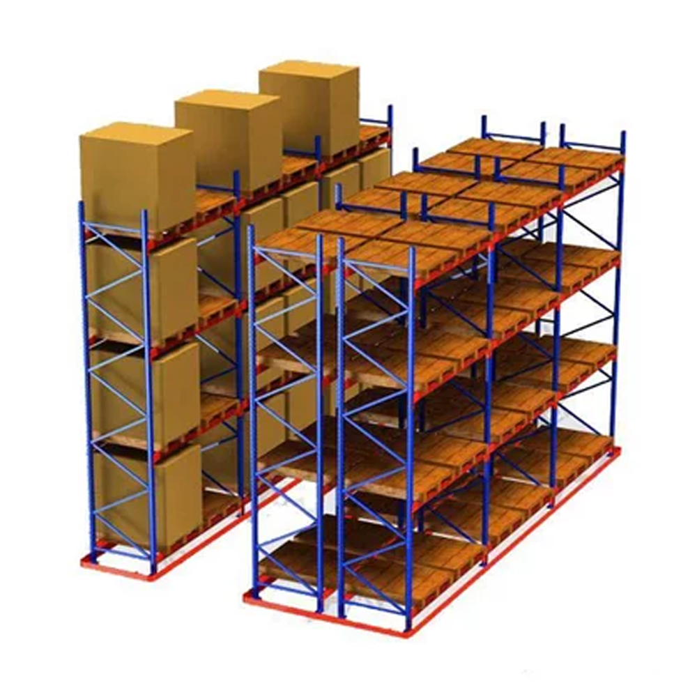 Zware magazijnstellingen met een grote capaciteit van 2000 kg, inclusief stapelbare stellingen en schappen per laag.