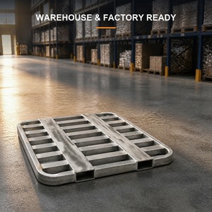 Zware stalen pallet met een statische belasting van 6 ton, tweezijdige toegang, stapelbare metalen pallet voor magazijnopslag met heftruck.