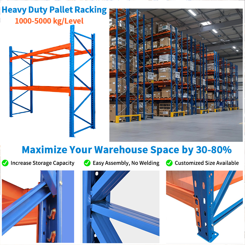 Op maat gemaakte, zware, industriële stalen palletstellingen met verstelbare magazijnplanken.