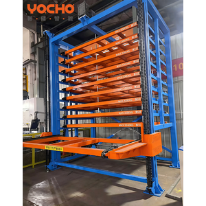 Intelligent automatisch opslagsysteem met inrijpalletstelling voor zware stalen materiaalopslag in fabrieken.