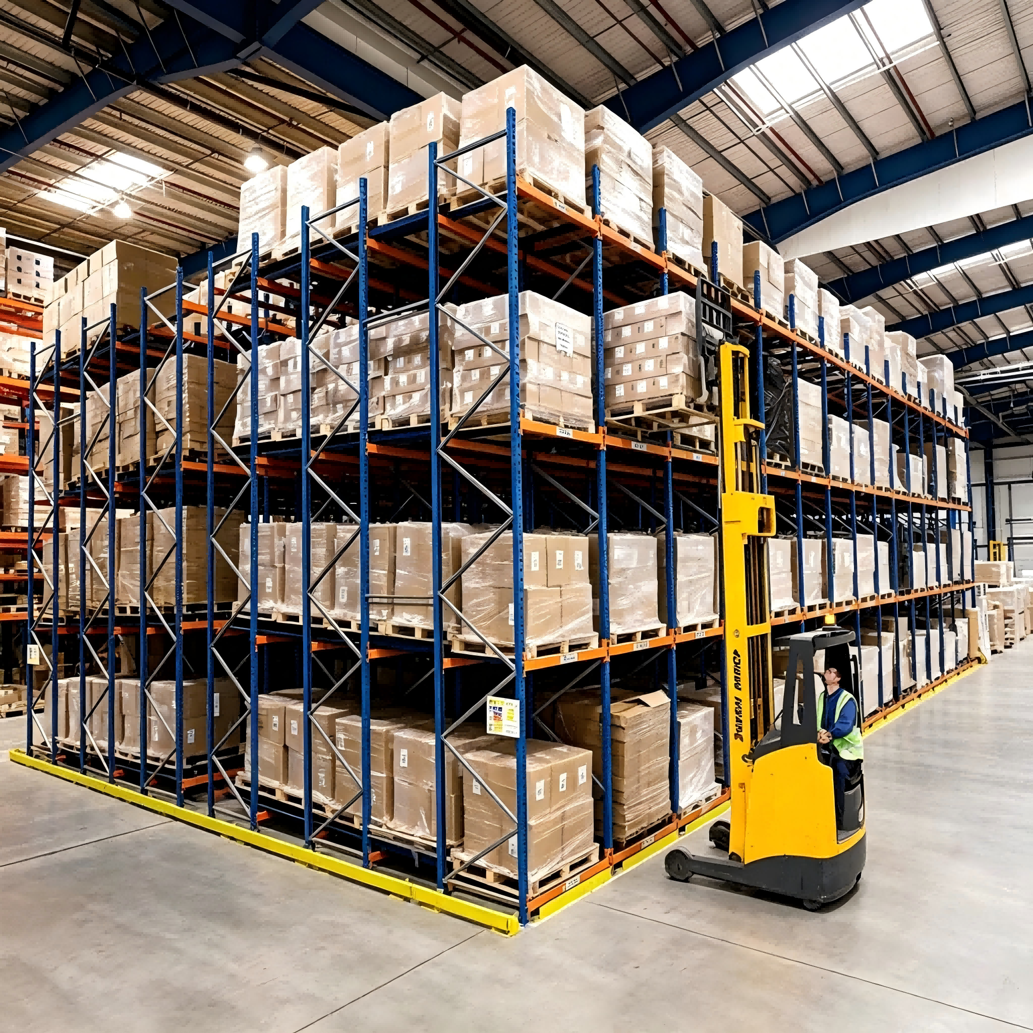 Push Back palletstellingen + vorkheftruckbediende push back stellingen voor batchopslag in 3PL-logistieke magazijnen