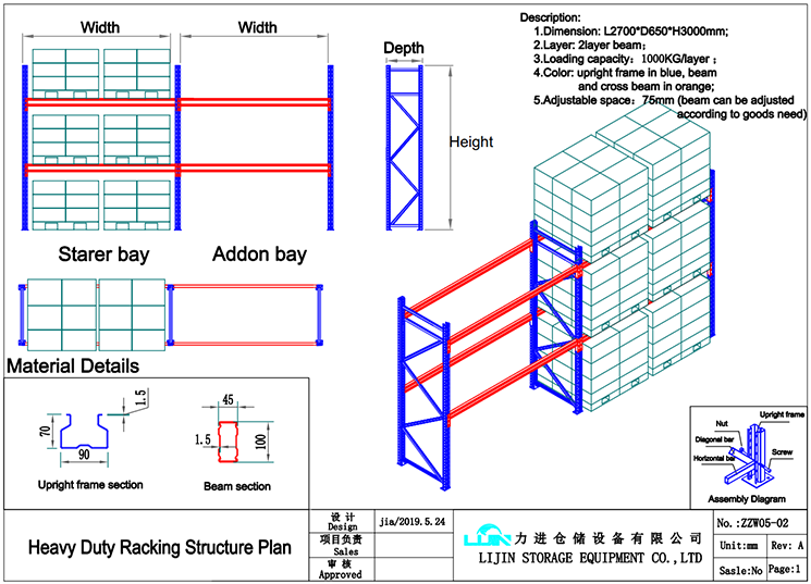 CAD technisch ontwerp van het magazijnstellingensysteem