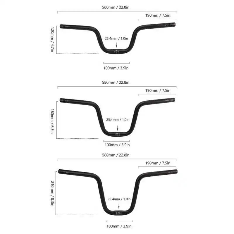 25.4 BMX fietsstuur met stuurhoogte 120/160/210 mm, vouwfiets, 6061 aluminiumlegering, MTB lang stuur, fietsonderdelen