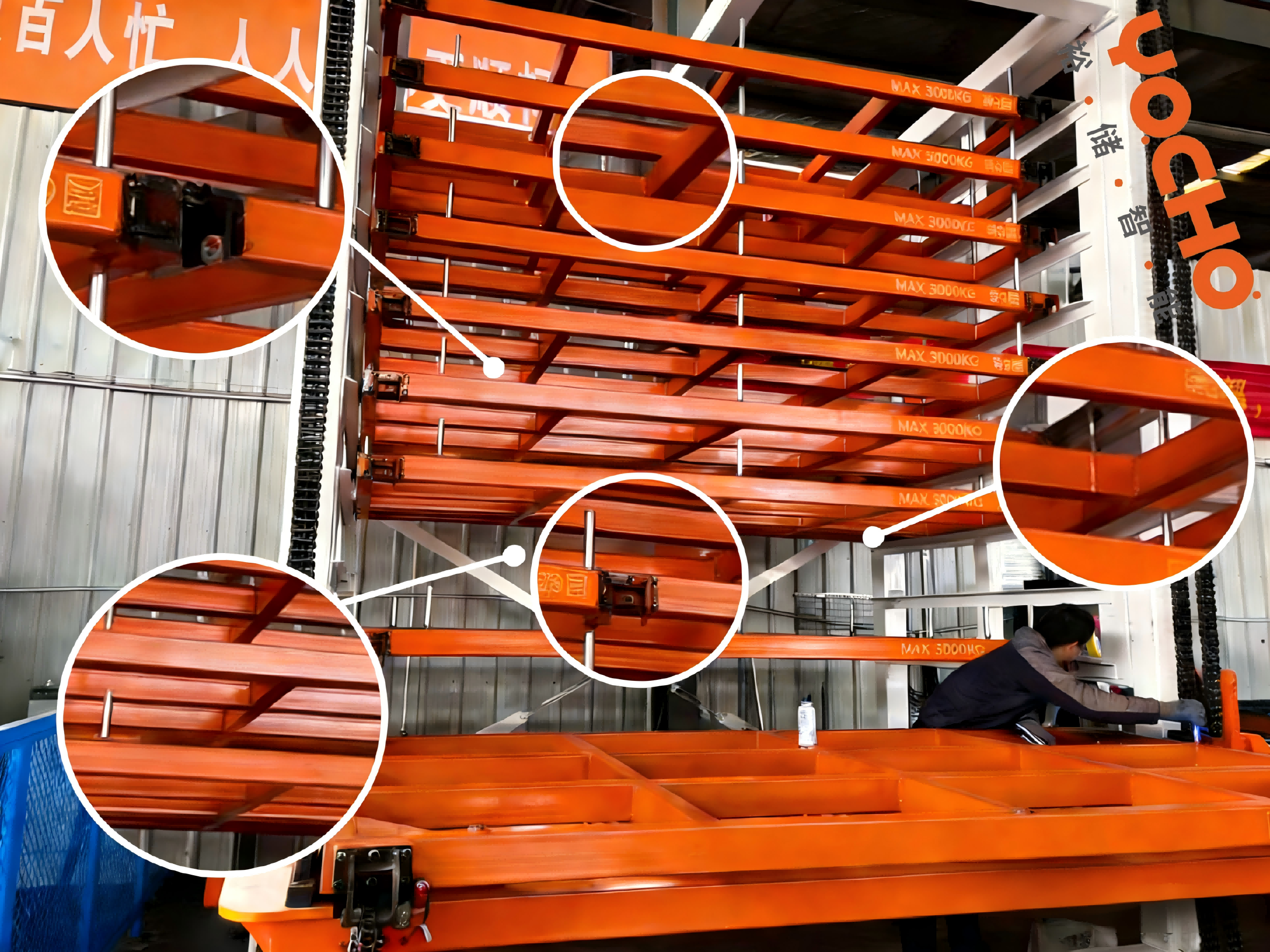Intelligent automatisch opslagsysteem met inrijpalletstelling voor zware stalen materiaalopslag in fabrieken.
