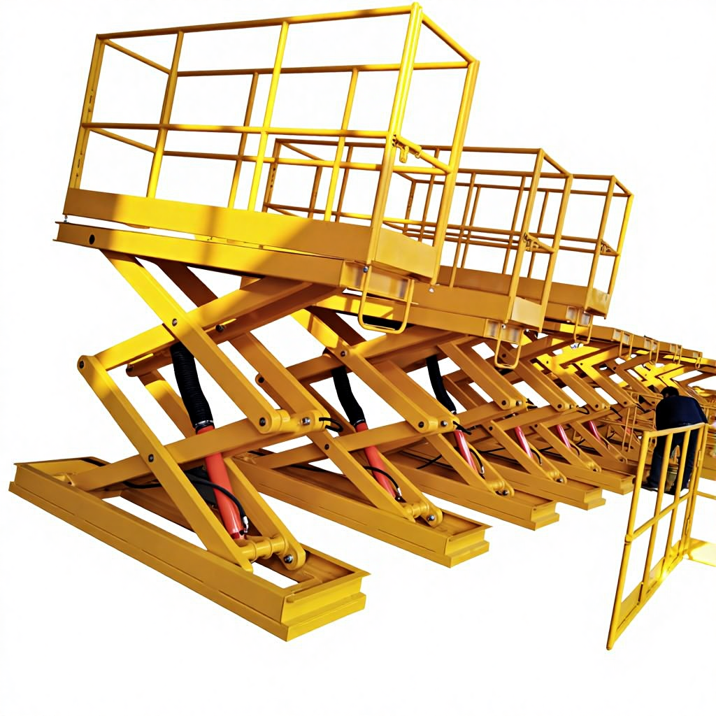 Logistieke lijn, statische hydraulische stalen palletwagen met mobiel schaarhefplatform, aanpasbare platformgrootte, ISO-CE-gecertificeerd.