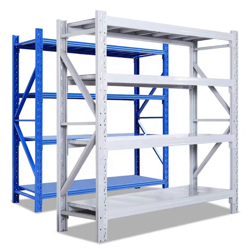 Verstelbare boutloze stellingen voor industrieel gebruik, lichte palletstellingen, stapelstellingen, magazijnstellingen.