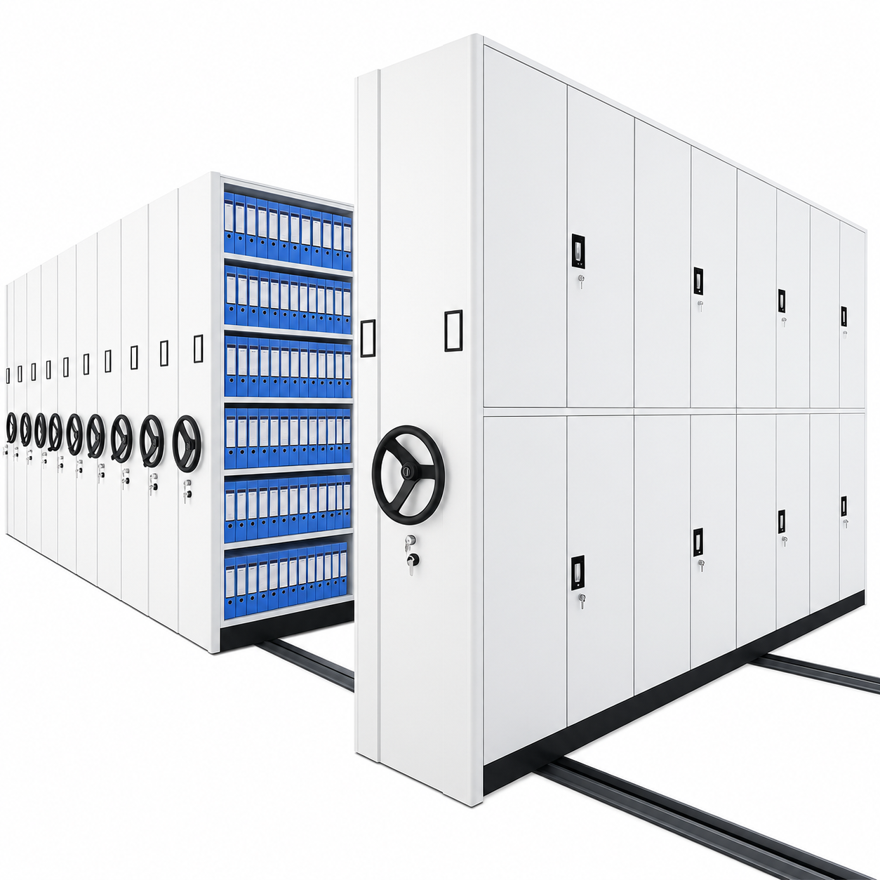 Modern mobiel stellingsysteem met hoge dichtheid, compact, dubbelzijdig stalen rek, milieuvriendelijk archief, archiefkast, opbergdoos met slot
