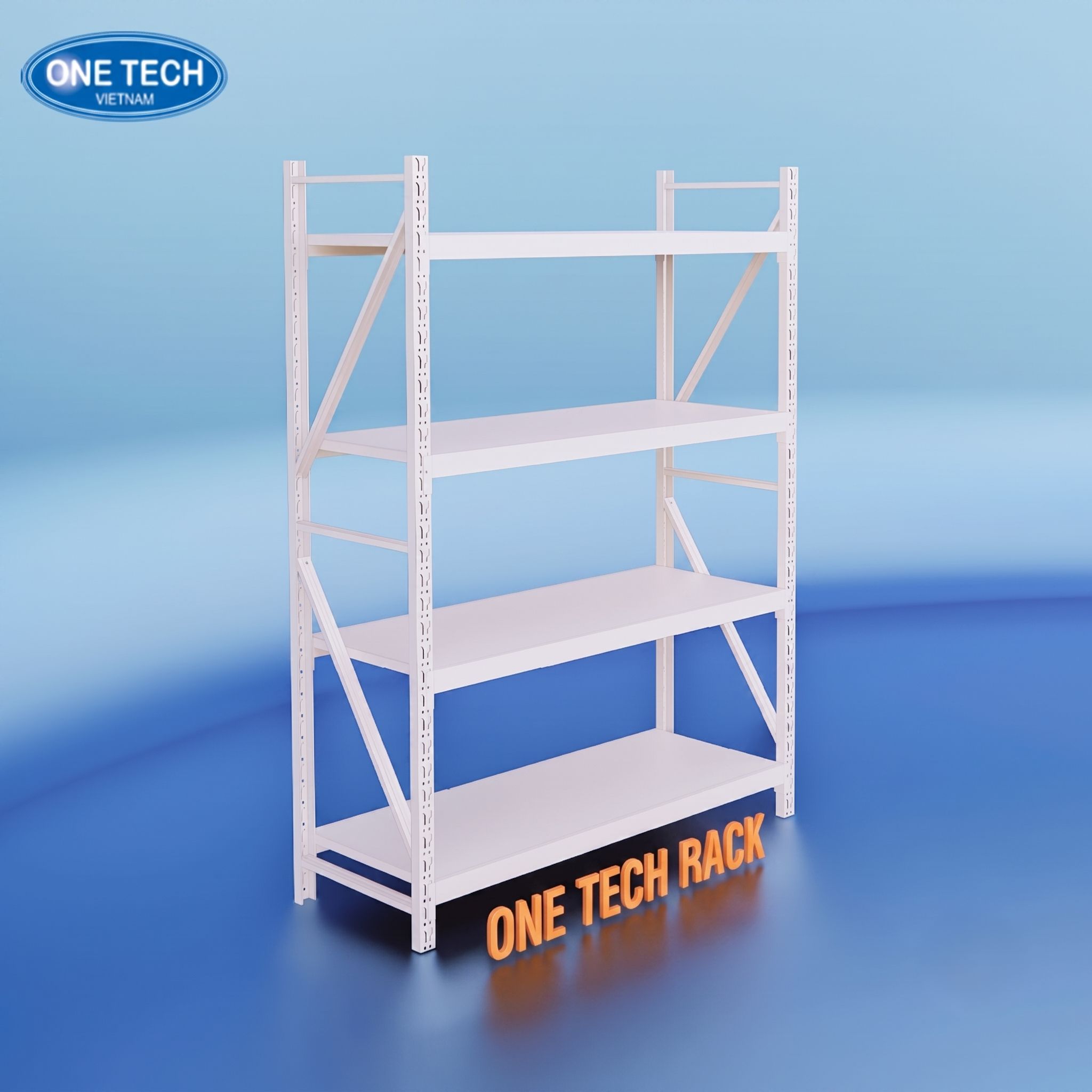 One Tech Factory-direct 4-laags duurzaam, boutloos, middelzwaar magazijnrek, gepoedercoat, roestwerend, stabiel.