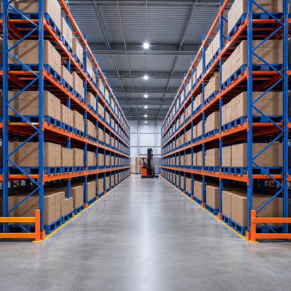 Industriële stellingen, selectief palletstellingsysteem, stalen opslagstelling, zware magazijnstelling Q235B staal met een draagvermogen van 1000-4000 kg.