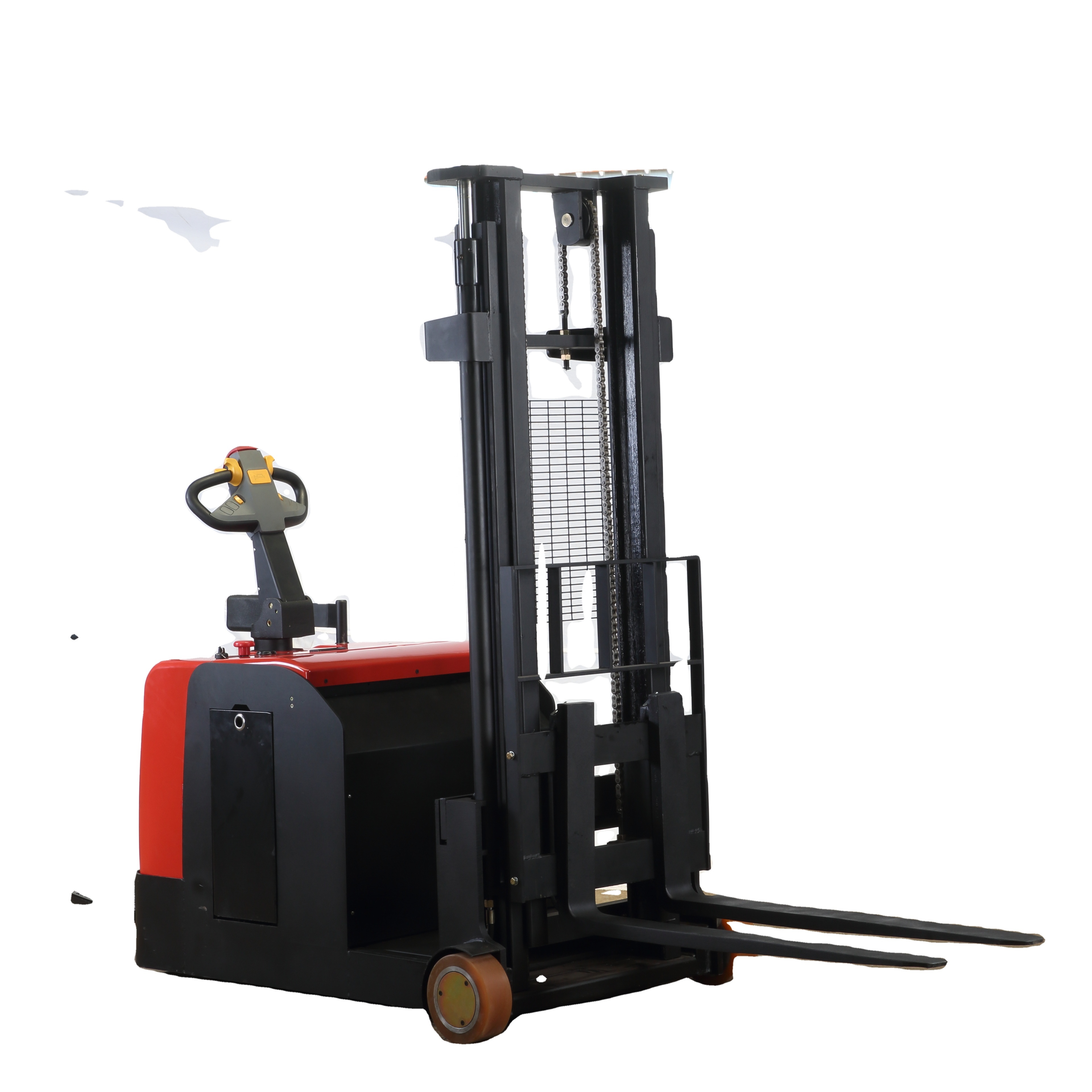 Volledig elektrische reachtruck met zelfladende palletwagen en motor, draagbare zelfladende containerstapelaar.