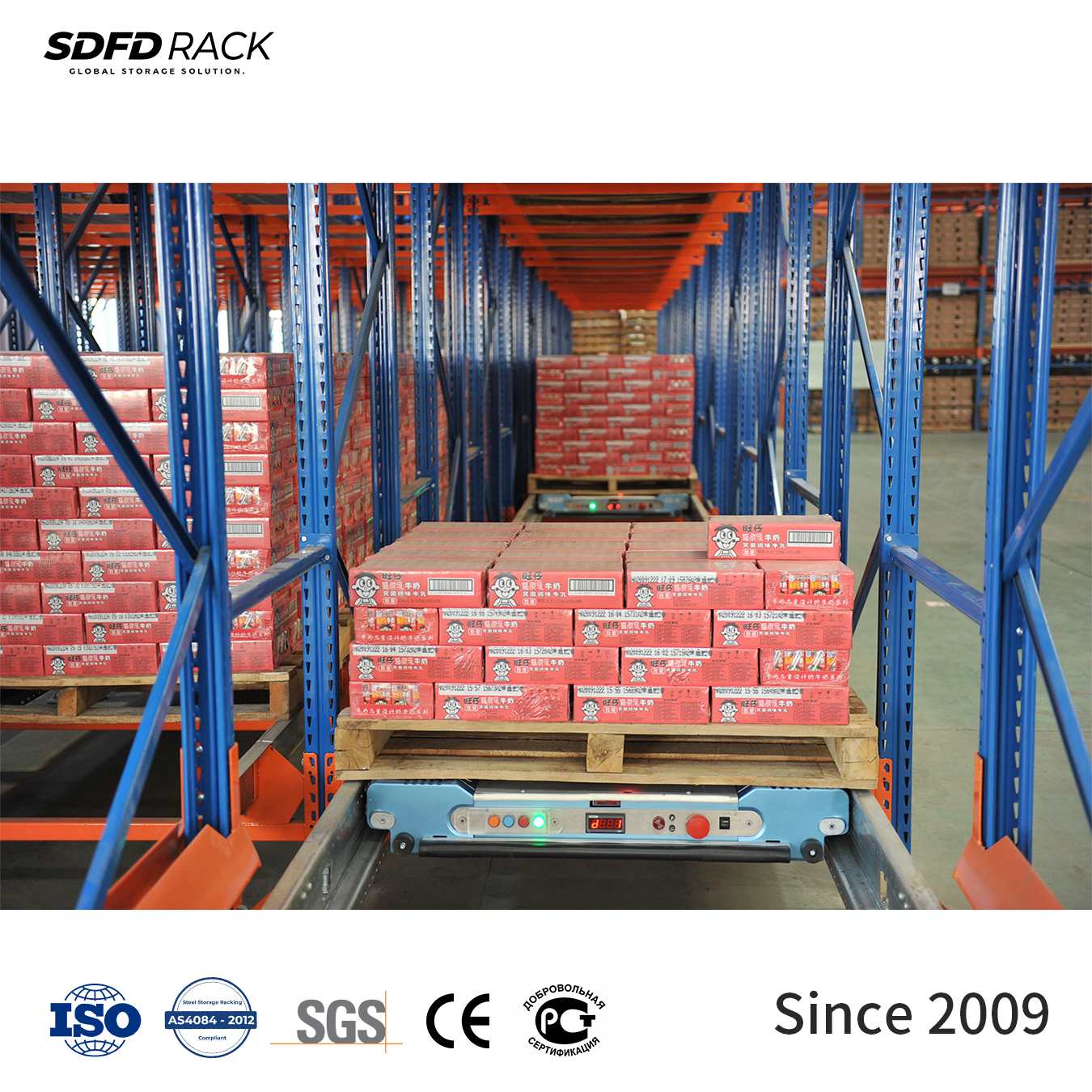 CE-gecertificeerde automatische magazijnstellingen, intelligente palletstellingen, tweeweg palletshuttle-systemen met radioverbinding.