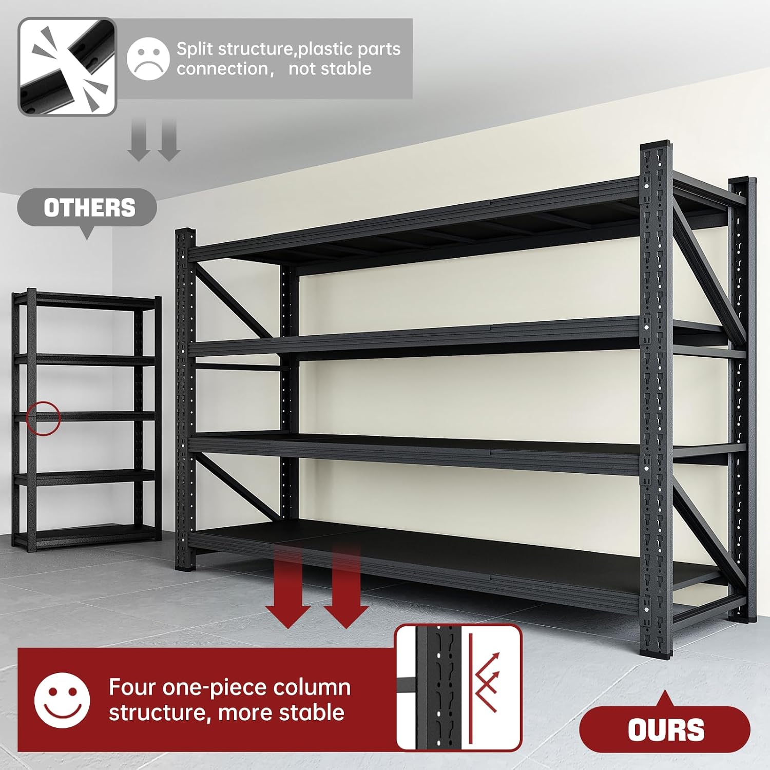 Lichtgewicht metalen stelling van 350 kg, 4 lagen, metalen magazijnstellingen, roestwerend, verstelbaar, stalen stelling, stalen stapelstelling voor garages.