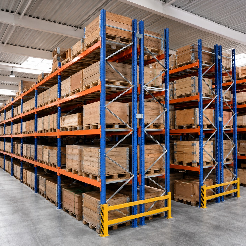 Industriële stellingen, selectief palletstellingsysteem, stalen opslagstelling, zware magazijnstelling Q235B staal met een draagvermogen van 1000-4000 kg.