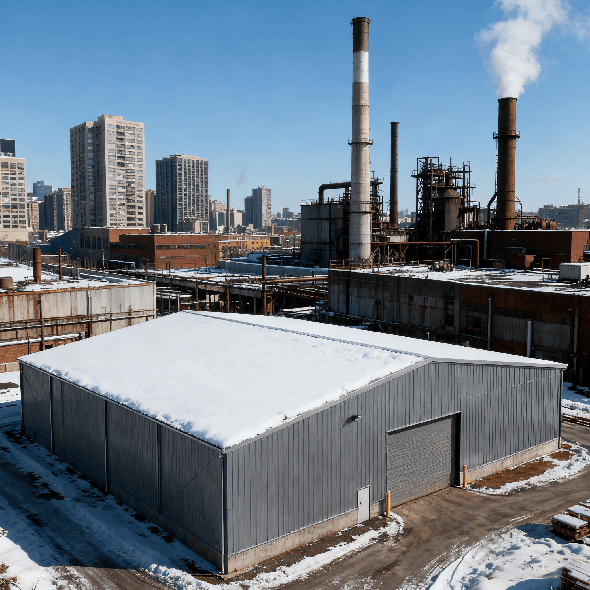 Kleinschalig modern ontworpen stalen magazijngebouw voor fabrieksopslag en metaalconstructie.