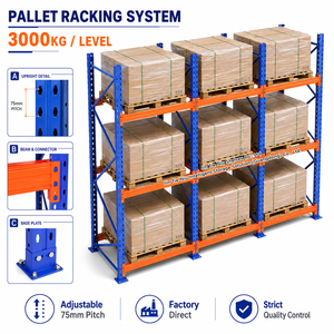 3 palletniveaus zwaar uitgevoerd stalen magazijnstellingsysteem, selectief palletstellingsysteem, 3000 kg
