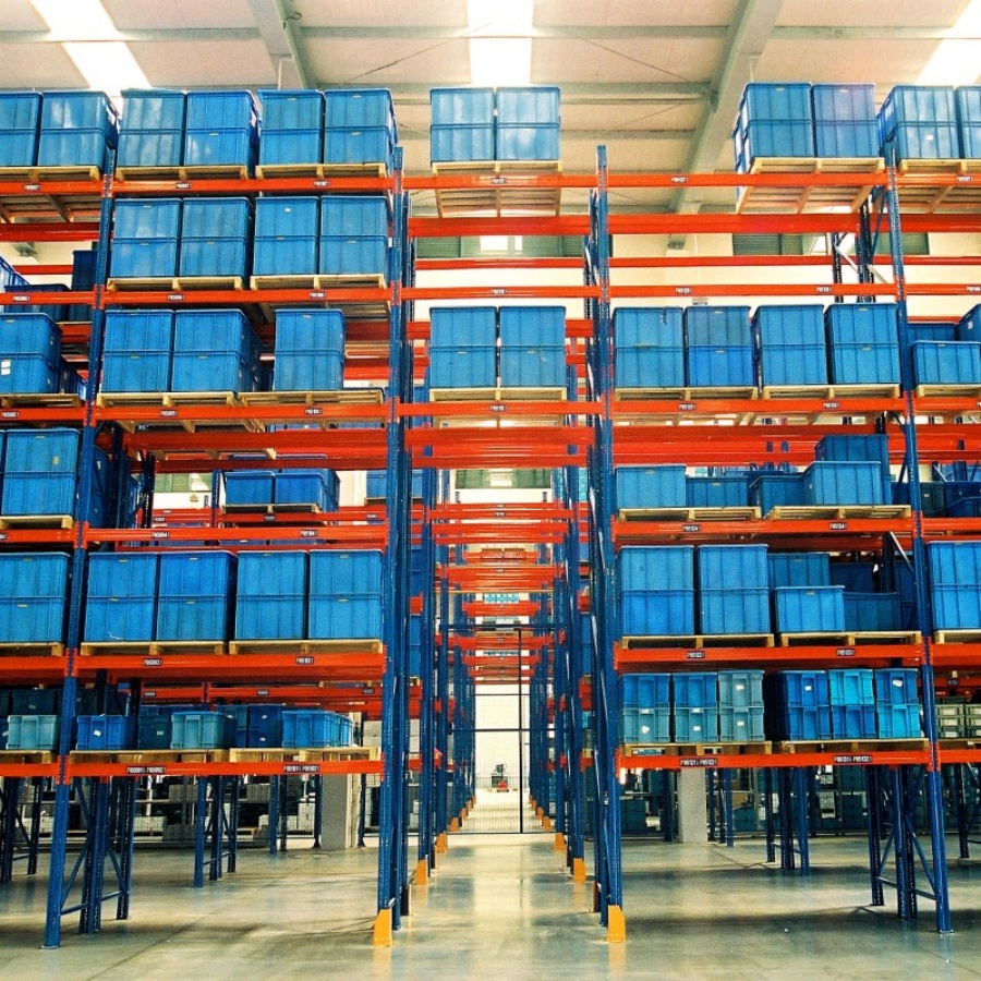 Verstelbaar, zwaar uitgevoerd stalen palletstellingsysteem met 4 lagen, magazijnbalken, draagvermogen 800 kg (2 ton), industrieel rek