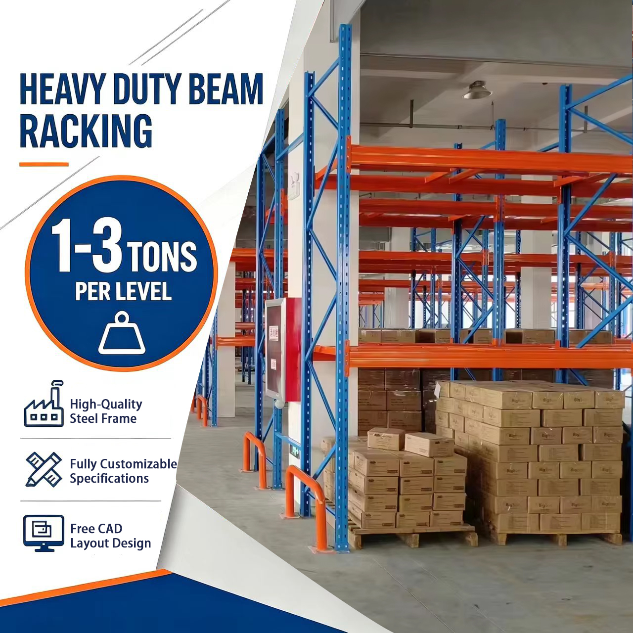 Magazijnstelling, selectieve palletstelling, verstelbare ligger voor palletopslag