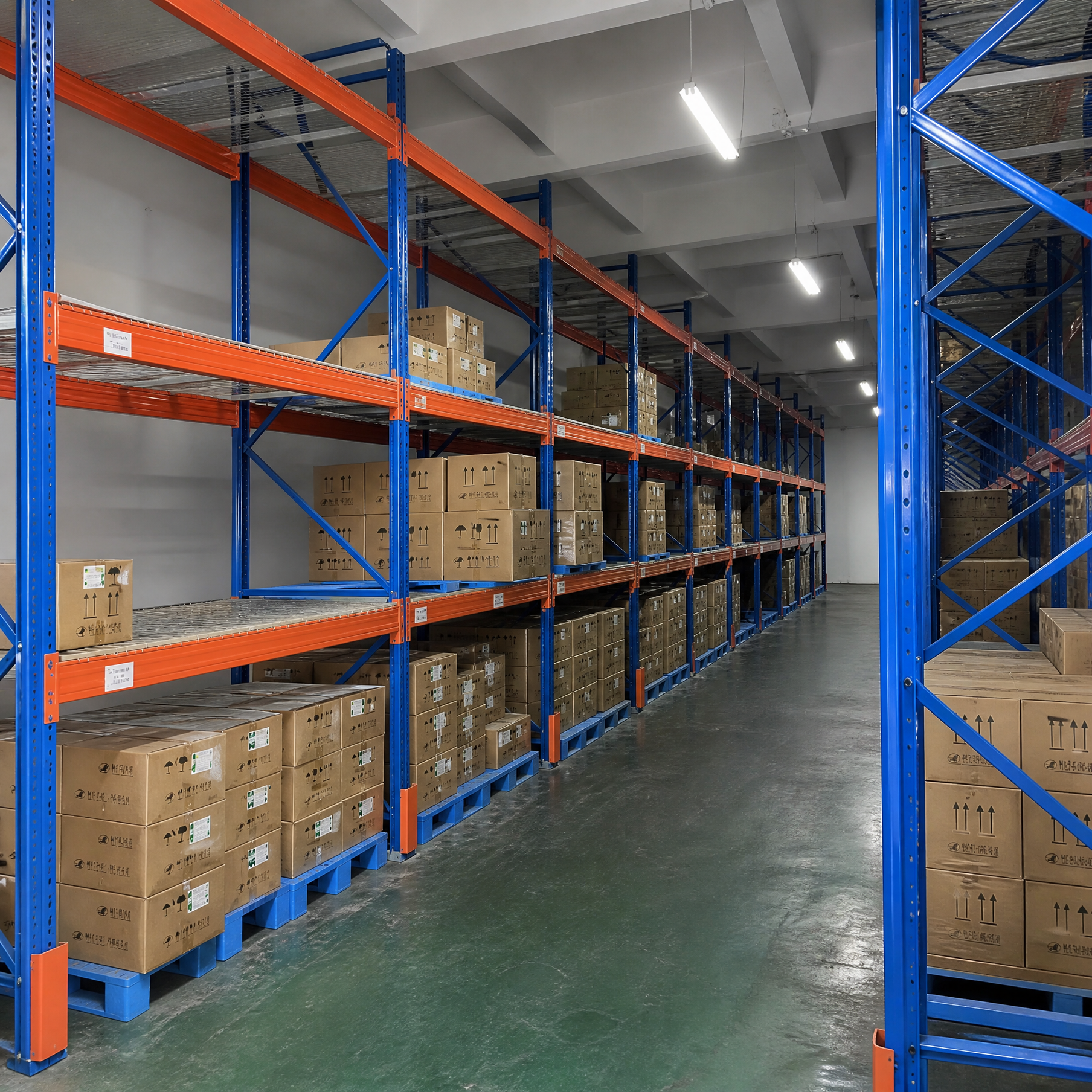Selectief palletstellingensysteem, stalen opslagrek Q235B, zware industriële magazijnstellingen, gepoedercoat.
