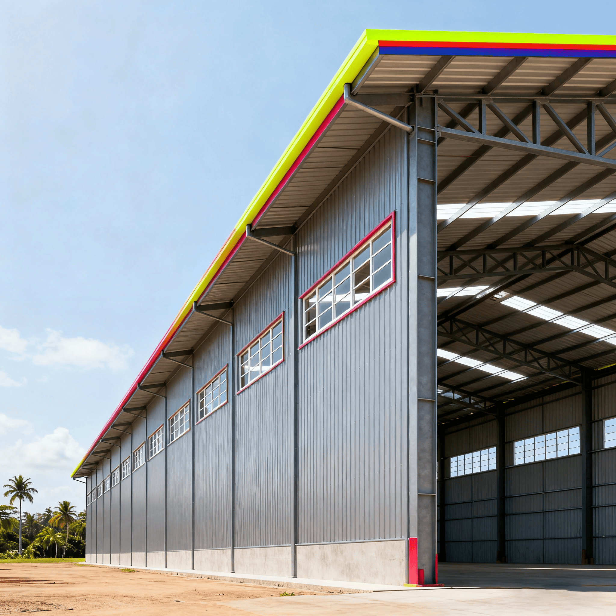 Kleinschalig modern ontworpen stalen magazijngebouw voor fabrieksopslag en metaalconstructie.