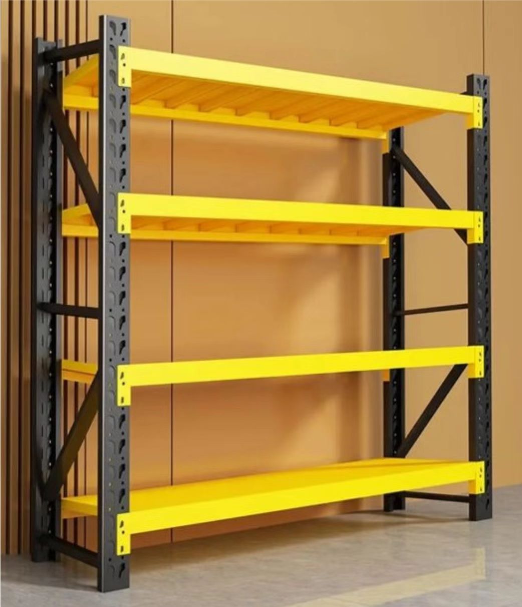 Op maat gemaakte, verstelbare, middelzware stalen stellingen met een draagvermogen van 500 kg per laag, geschikt voor industriële magazijnen en opslagsystemen.