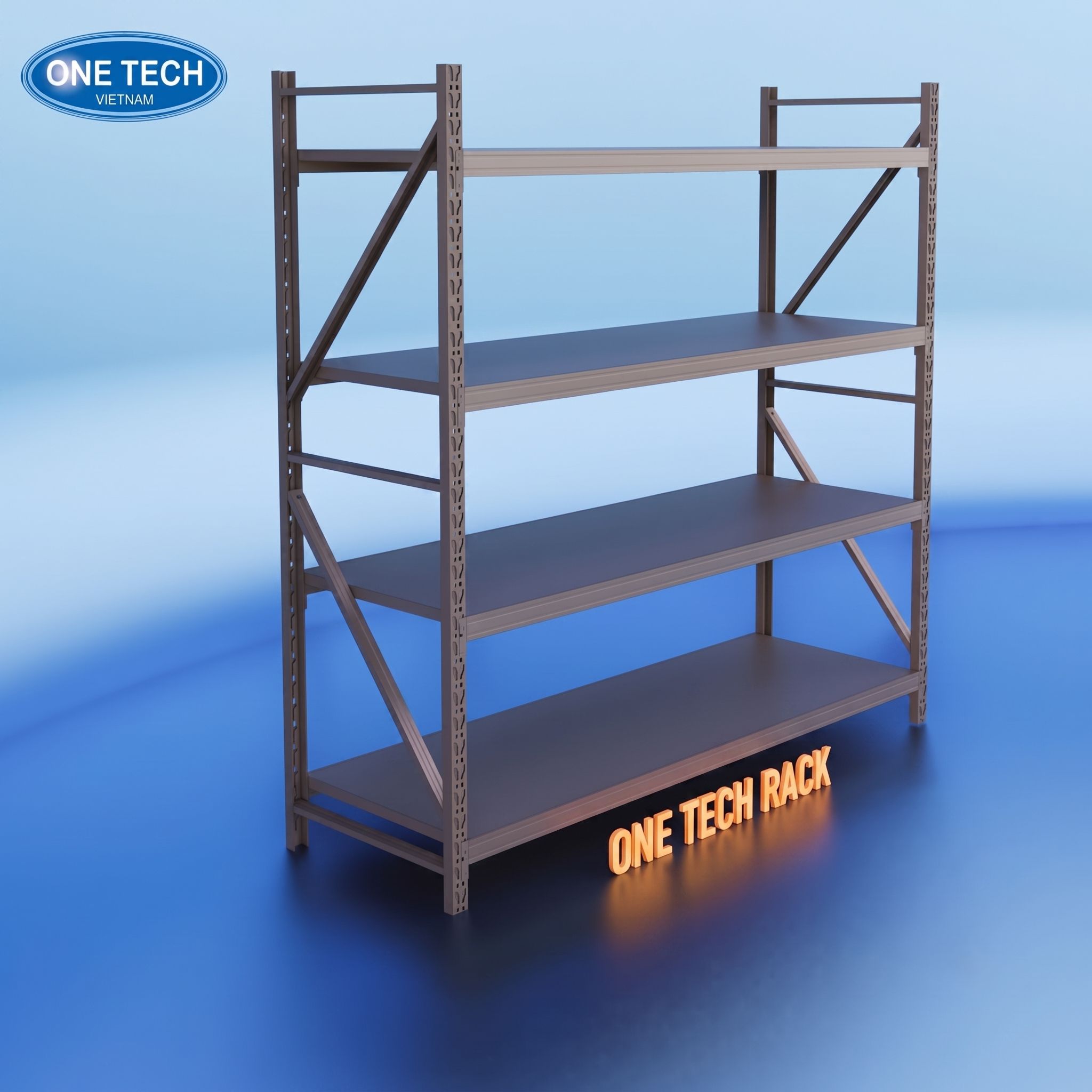 One Tech Factory-direct 4-laags duurzaam, boutloos, middelzwaar magazijnrek, gepoedercoat, roestwerend, stabiel.