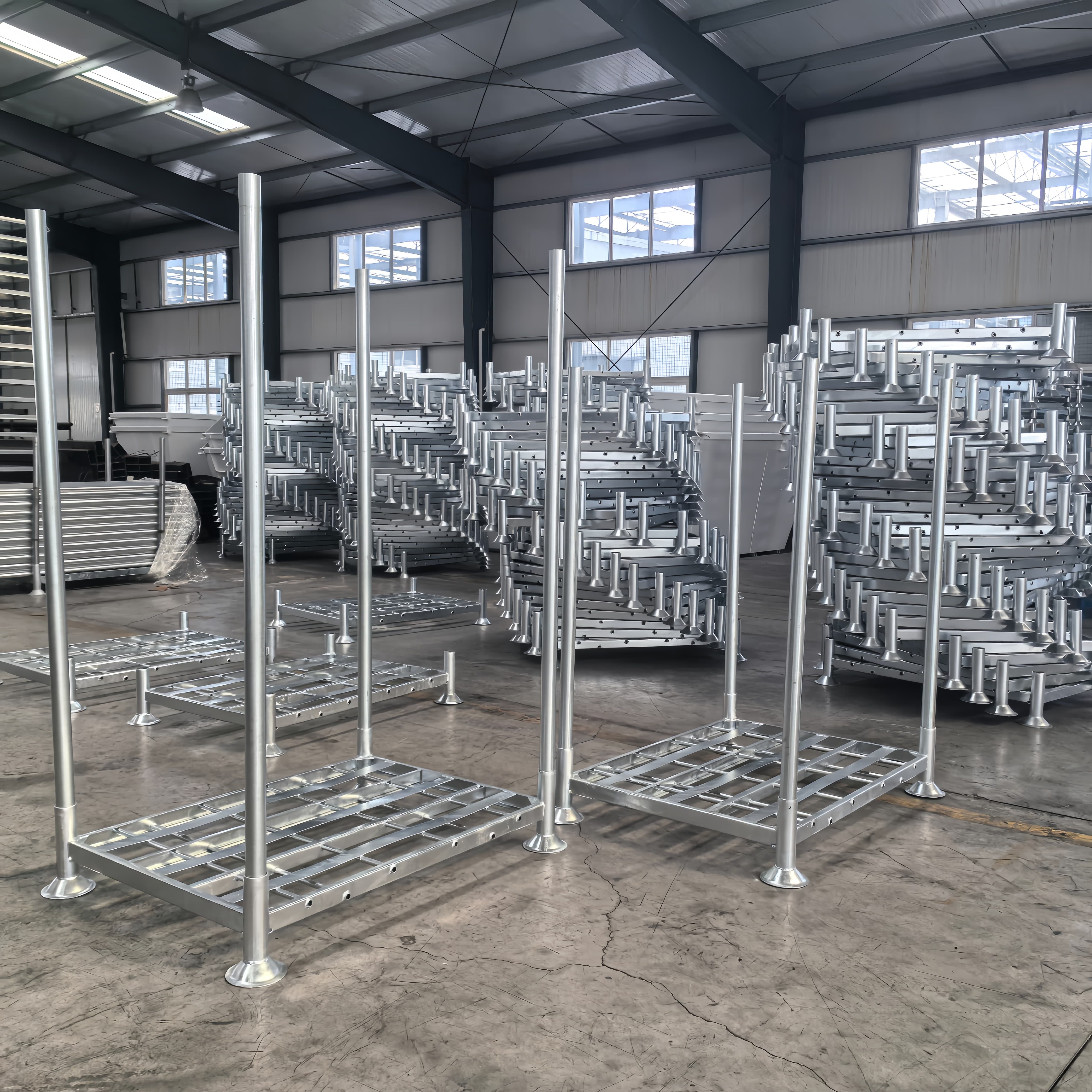 Dompelverzinkte industriële opslag- en logistieke apparatuur, palletstellingen, magazijnstellingen, stapelbare pallets, metalen pallets