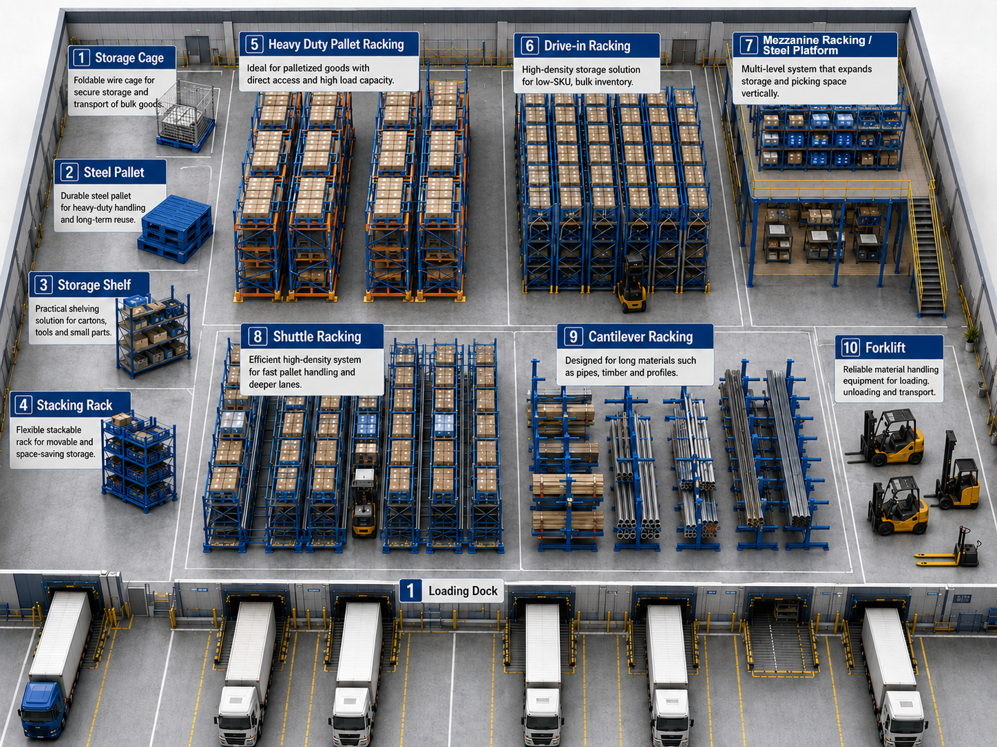 Industriële stellingen, selectief palletstellingsysteem, stalen opslagstelling, zware magazijnstelling Q235B staal met een draagvermogen van 1000-4000 kg.