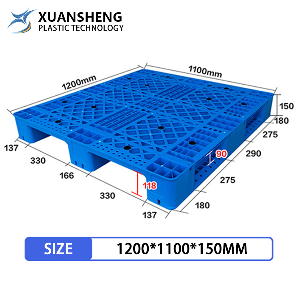 NEXARA zware, met staal versterkte kunststof stapelpallet 1200mm*1000mm*150mm 3 poten 4-zijdige toegang voor industriële opslag