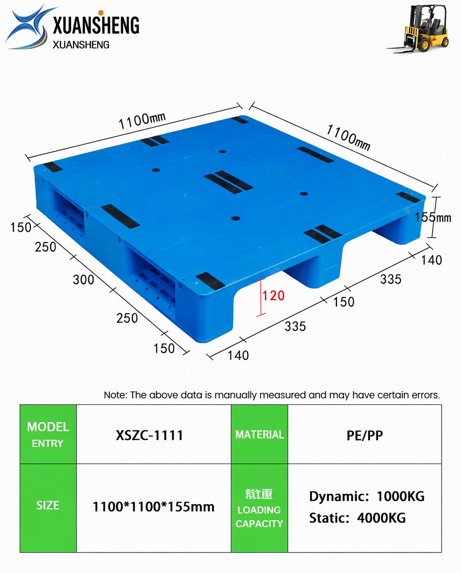 NEXARA Industriële 1100x1100mm Platte Kunststof Pallet 3 Rollagers HDPE 4-weg Toegang voor Magazijnstellingen