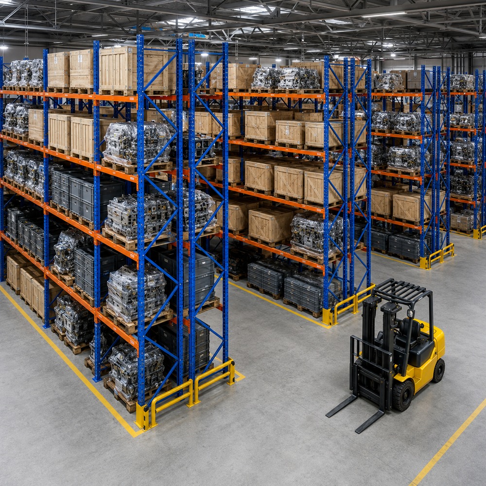 Selectief palletstellingensysteem, stalen opslagrek Q235B, zware industriële magazijnstellingen, gepoedercoat.