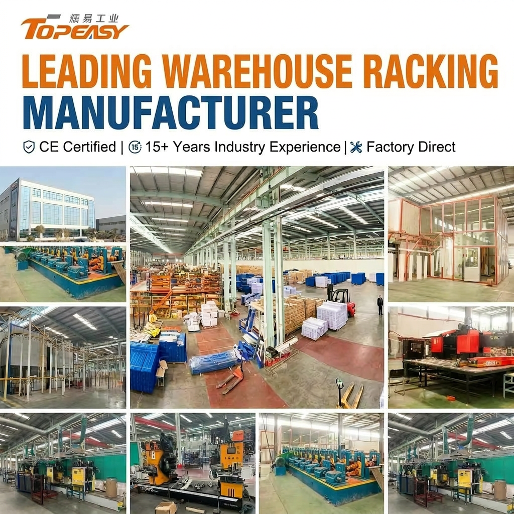 Robuust, verplaatsbaar en stapelbaar stalen stellingframe voor het stapelen van pallets in een magazijn.