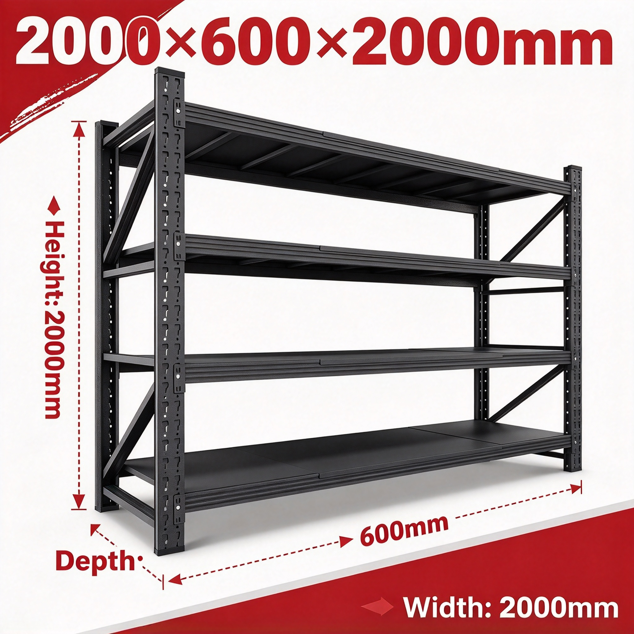 Lichtgewicht metalen stelling van 350 kg, 4 lagen, metalen magazijnstellingen, roestwerend, verstelbaar, stalen stelling, stalen stapelstelling voor garages.