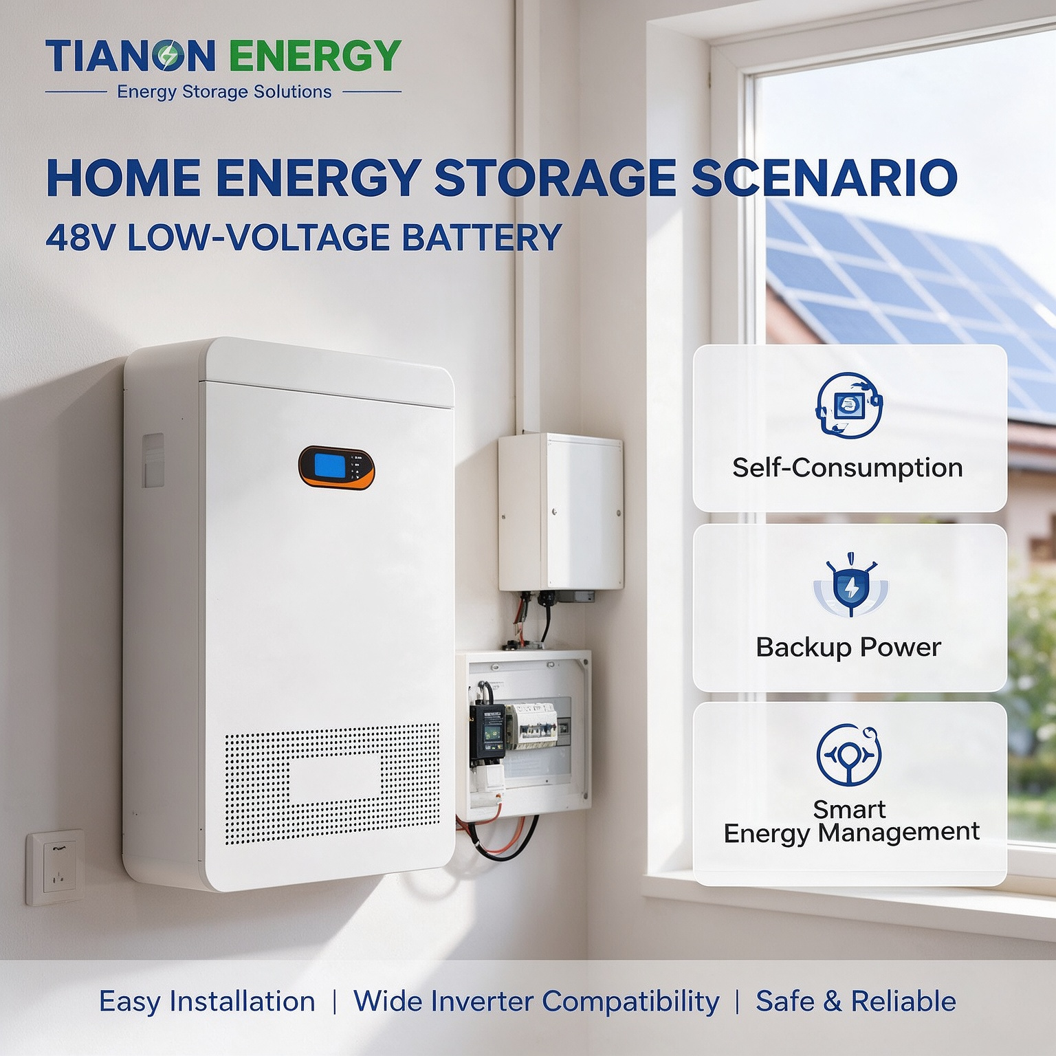 48V 100Ah 200Ah 314Ah LiFePO4 lithiumbatterij-energieopslagsysteem, laagspanning, zonne-energie, slim BMS, 10-20 kW, hybride/off-grid, IP65 CAN