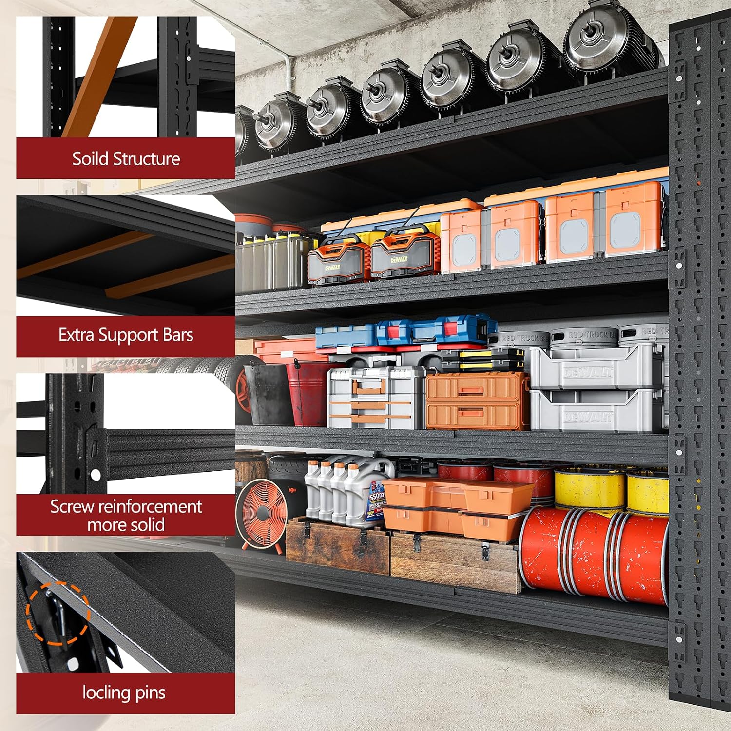 Lichtgewicht metalen stelling van 350 kg, 4 lagen, metalen magazijnstellingen, roestwerend, verstelbaar, stalen stelling, stalen stapelstelling voor garages.